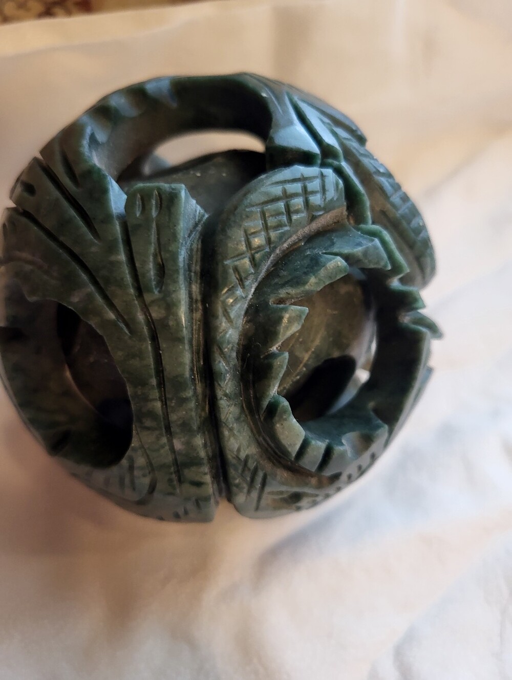 Handcarved 5 × 4 Inch Jadeite Chinese Puzzle Rotating Layers Ball Sphere - Picture 10 of 13